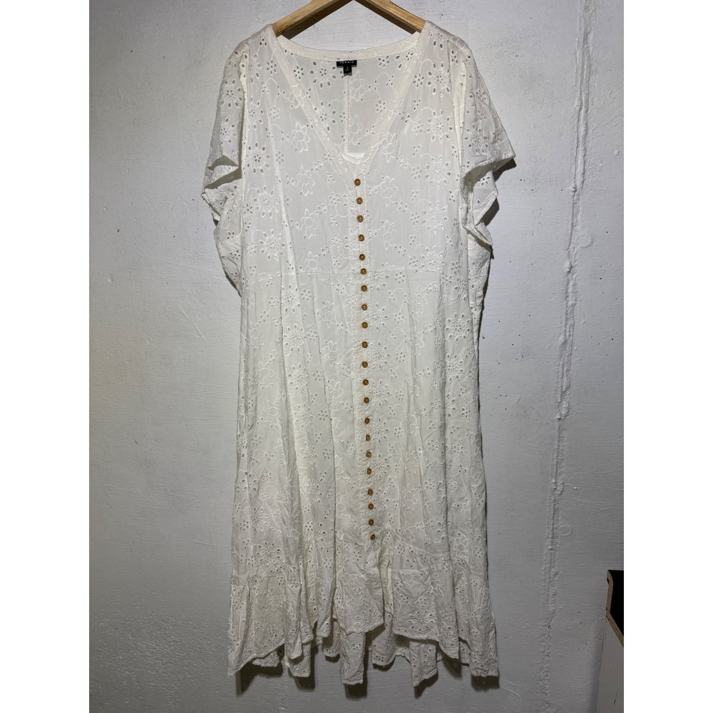 Torrid Size 4 4X White Eyelet Embroidered Hi Low Button Front Midi Dress
